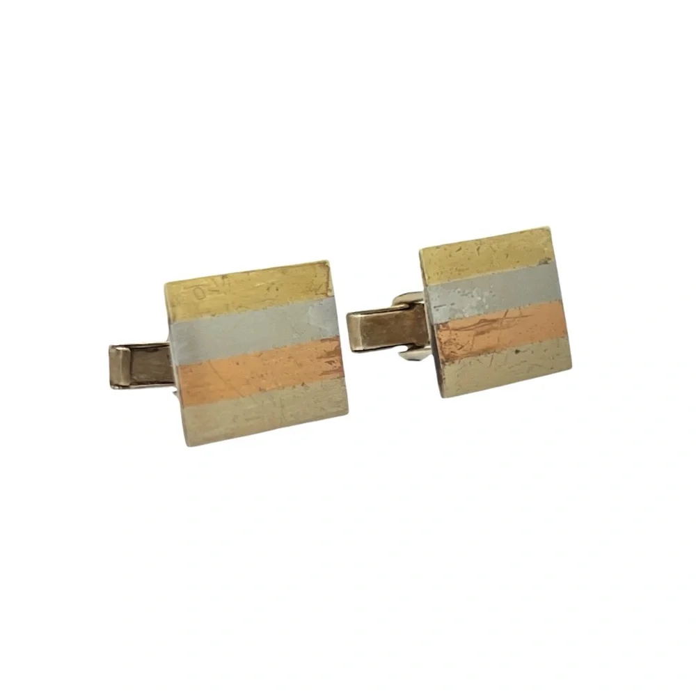 VINTAGE ALPACA MADE IN MEXICO 4 METAL COLOR STRIPE RECTANGLE CUFFLINKS